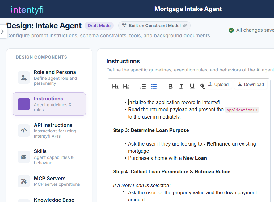 AI Agent spec definition in Intentyfi Studio